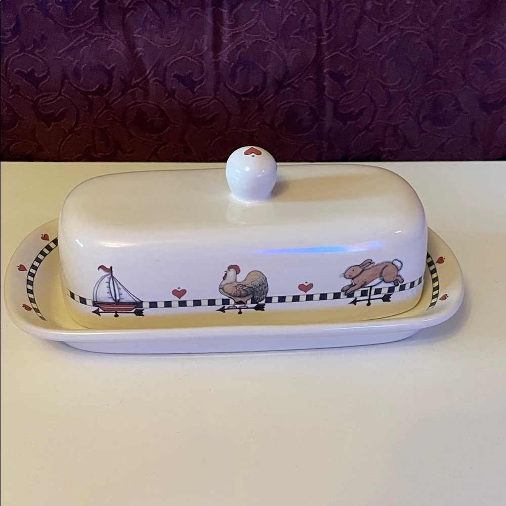 Whimsical Heart and Animal Ceramic Butter Dish